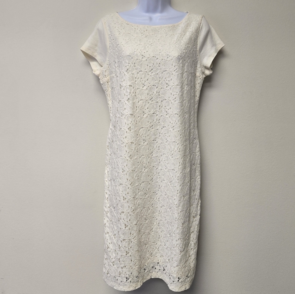 Lauren Ralph Lauren Lace Front Shift Dress Cream L